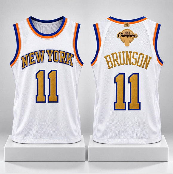 Men's New Yok Knicks #11 Jalen Brunson White 2026 Champions Gold Stitched Basketball Jersey